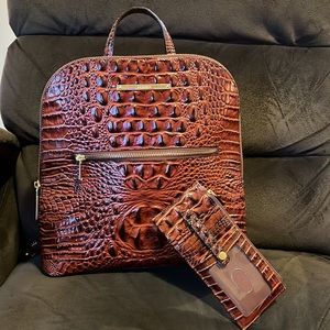 Brahmin Pecan Felicity backpack and matching credit card wallet